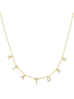 Inure Jewelry Gümüş Gold Atatürk Yazılı Bayan Kolye
