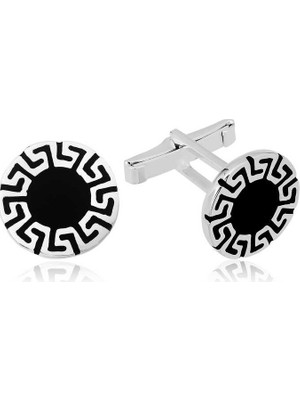 Inure Jewelry ​Gümüş Vintage Desenli Yuvarlak Kol Düğmesi