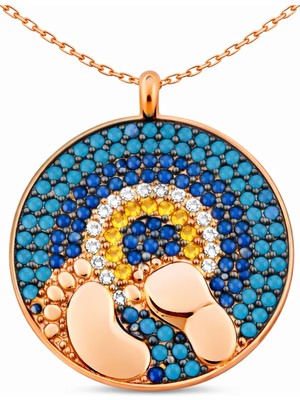 Inure Jewelry Gümüş Rose Nazarlı Bebek Ayak İzi Bayan Kolye