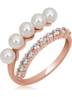 Inure Jewelry Gümüş Rose Ayarlanabilir İnci Taşlı Kadın Yüzük