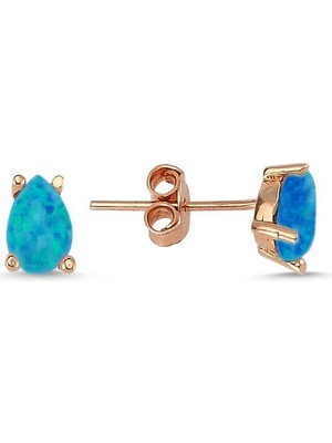 Inure Jewelry ​Gümüş Damla Koyu Mavi Opal Taş Küpe