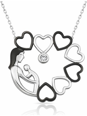 Inure Jewelry Gümüş Kalp Çemberi Anne Çocuk Bayan Kolye