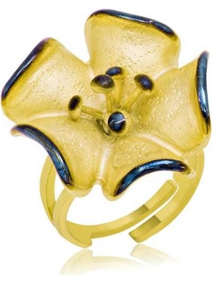 Inure Jewelry Gümüş Gold Sarı Çiçek Bayan Yüzük
