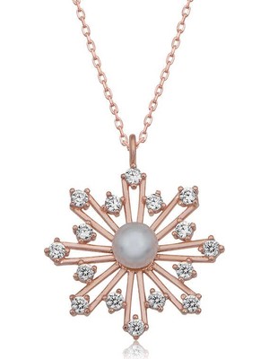 Inure Jewelry Gümüş Rose İncili Kar Tanesi Kadın Kolye