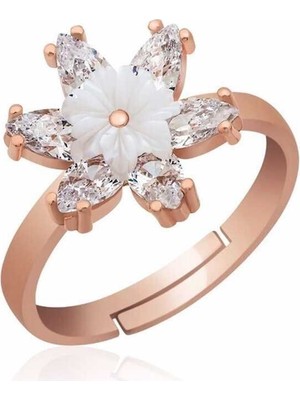 Inure Jewelry Gümüş Rose Beyaz Lotus Çiçeği Yüzük