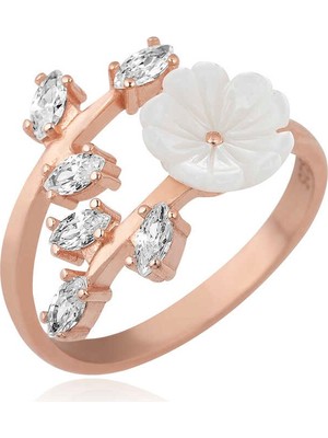 Inure Jewelry ​Gümüş Rose Beyaz Bahar Çiçeği Yüzük