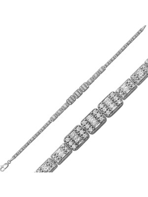 Inure Jewelry Gümüş Sıralı Baget Taşlı Su Yolu Kadın Bileklik