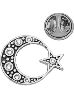 Inure Jewelry Gümüş Ay Yıldız Rozet