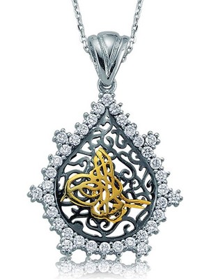 Inure Jewelry Gümüş Taşlı Tuğra Bayan Kolye