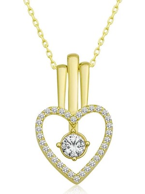 Inure Jewelry Gümüş Gold Kalpli Tek Taş Kadın Kolye