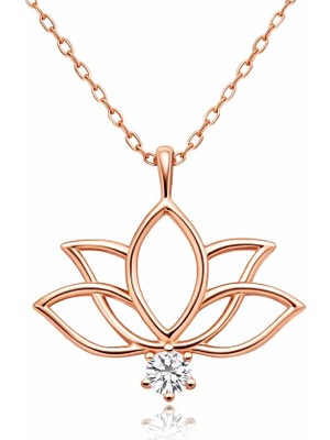 Inure Jewelry Gümüş Rose Lotus Çiçeği Kadın Kolye