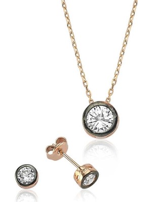 Inure Jewelry Gümüş Yuvarlak Tek Taş Bayan Set