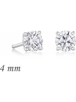 Inure Jewelry Gümüş Yuvarlak Tek Taş Zirkon Küpe - 4 mm
