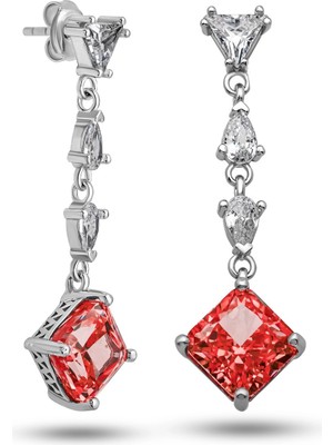 Inure Jewelry Gümüş Ice Cut Kırmızı Zirkon Taşlı Işıltılı Kadın Küpe