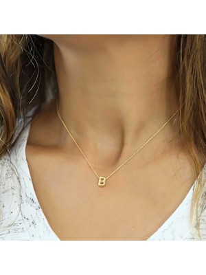 Inure Jewelry Gümüş Gold 3 Boyutlu B Harf Bayan Kolye