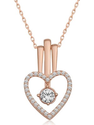 Inure Jewelry Gümüş Rose Kalpli Tek Taş Kadın Kolye