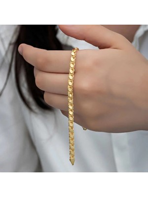 Inure Jewelry Gümüş Gold Pullu Zincir Kadın Bileklik
