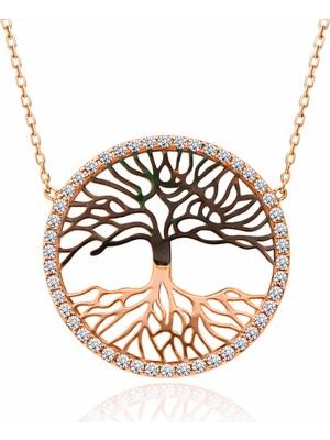 Inure Jewelry Gümüş Rose Hayat Ağacı Kadın Kolye