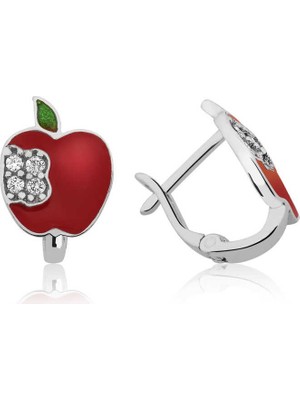 Inure Jewelry Gümüş Kırmızı Elma Çoçuk Küpesi