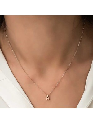 Inure Jewelry Gümüş Rose 3 Boyutlu A Harf Bayan Kolye