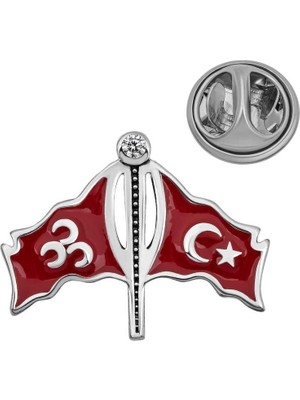 Inure Jewelry Gümüş Üç Hilal Türk Bayrağı Rozet