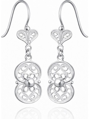 Inure Jewelry Gümüş Çiçek Motifli Telkari Kadın Küpe