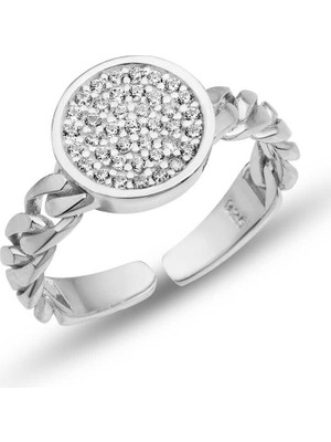 Inure Jewelry Gümüş Ayarlanabilir Yuvarlak Zirkon Taşlı Kadın Yüzük
