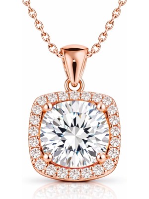 Inure Jewelry Gümüş Rose Kare Montür Tek Taş Kolye