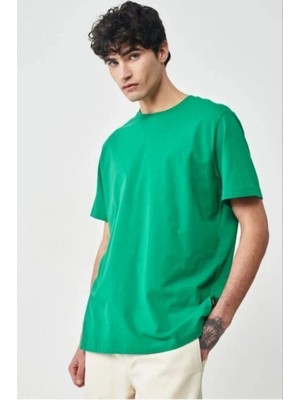 Toptan Fabrika Erkek Düz Penye Tişört Bisiklet Yaka Kısa Kol Regular Fit T-Shirt - Yeşil