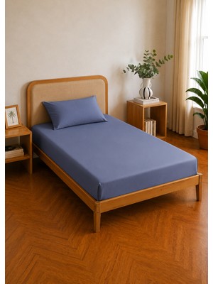 Bella Maison %100 Pamuk Saten Supreme Basic Tek Kişilik Lastikli Çarşaf Mavi (100X200X35 Cm)