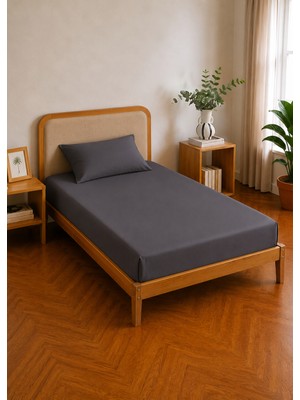 Bella Maison %100 Pamuk Saten Supreme Basic Tek Kişilik Lastikli Çarşaf Antrasit (100X200X35 Cm)