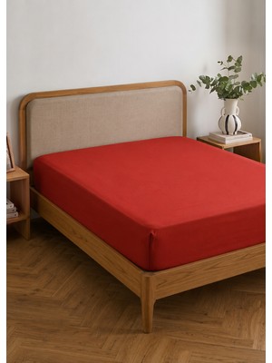 %100 Pamuk Saten Basic Çift Kişilik Lastikli Çarşaf Bordo (160X200X35 Cm)
