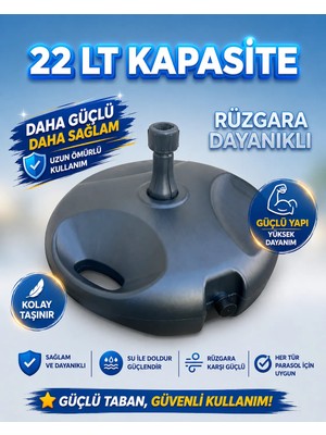 Helvacıoğlu 22 LT Siyah Yuvarlak plaj Şemsiye Bidonu Ortadan Direkli Kullanım İçin Pratik