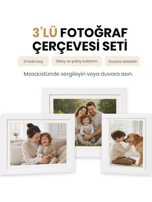Vusign Vusıgn  Mdf Beyaz  Masaüstü ve Duvar Askılı Fotoğraf Çerçevesi  3'lü Set
