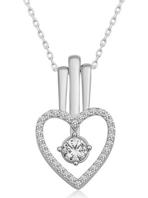 Inure Jewelry Gümüş Kalpli Tek Taş Kadın Kolye