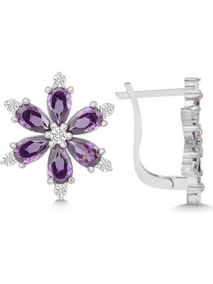 Inure Jewelry Gümüş Mor Lotus Çiçeği Kadın Küpe