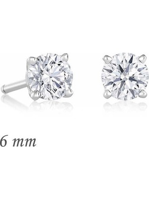 Inure Jewelry Gümüş Yuvarlak Tek Taş Zirkon Küpe - 6 mm.