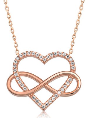 Inure Jewelry Gümüş Rose Kalpli Sonsuzluk Kadın Kolye