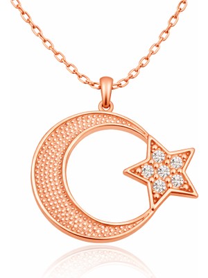 Inure Jewelry Gümüş Rose Ay Yıldız Kadın Kolye