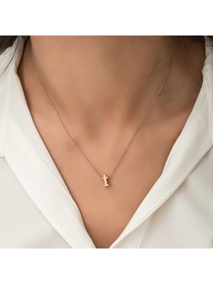 Inure Jewelry Gümüş Rose 3 Boyutlu İ Harf Bayan Kolye