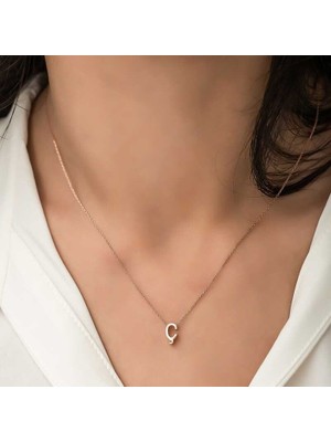 Inure Jewelry Gümüş Rose 3 Boyutlu Ç Harf Bayan Kolye