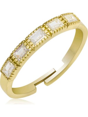 Inure Jewelry Gümüş Gold Ayarlanabilir Baget Kadın Yüzük