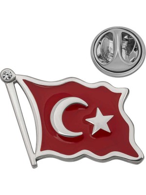 Inure Jewelry Gümüş Türk Bayrağı Rozet