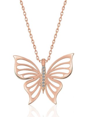 Inure Jewelry ​Gümüş Rose Bahar Kelebeği Bayan Kolye