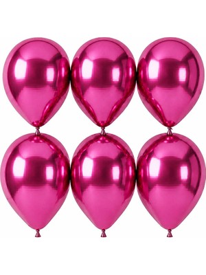BeySüS Fuşya Renk Lateks krom Balon (30 cm) - 6 Adet