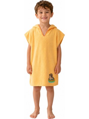 Organickid Towel Çocuk Turuncu Kapşonlu Panço Plaj Havlu