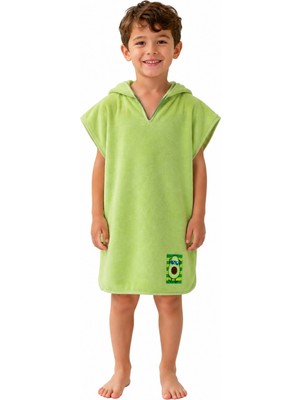 Organickid Towel Çocuk Yeşil Kapşonlu Panço Plaj Havlu