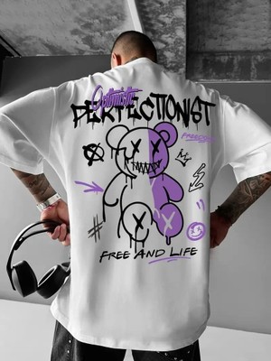 Velmora Fashion Erkek Tişört Baskılı Bisiklet Yaka Kısa Kol T-Shirt - Beyaz