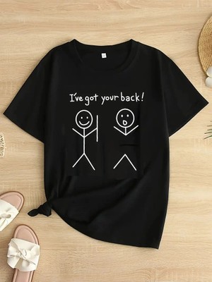 Tarz Yeri Kadın T-Shirt "I've Got Your Back" Basklı tişört - Siyah