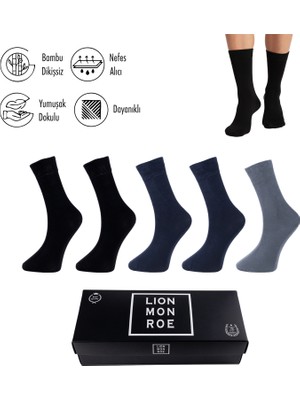 Lion Monroe Saf Bambu Yazlık Erkek Soket Uzun Düz Kısa Füme Çorap Dikişsiz Premium Hediye Kutulu 5'li Softaura Series L5952AZNP